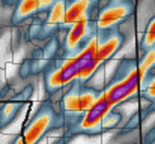 Updraft Helicity strike zones from the WRF-ARW // Pivotal Weather